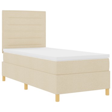 vidaXL Κρεβάτι Box Spring με Στρώμα Κρεμ 100x200 cm Ύφασμα