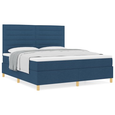 vidaXL Κρεβάτι Box Spring με Mattresses Μπλε Υφασμάτινο