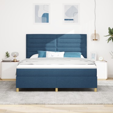 vidaXL Κρεβάτι Box Spring με Mattresses Μπλε Υφασμάτινο