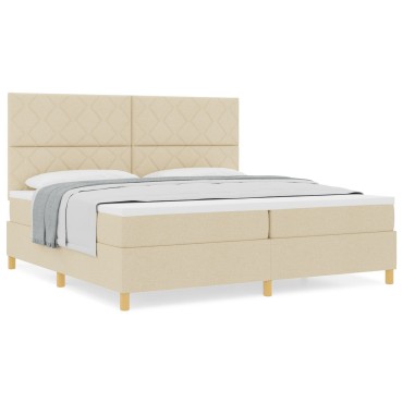 vidaXL Κρεβάτι με Στρώμα Κρεμ 200x200 cm Ύφασμα