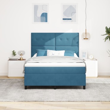 Κρεβάτι Box Spring με Στρώμα vidaXL Σκούρο Μπλε 140x190 εκ. Βελούδο