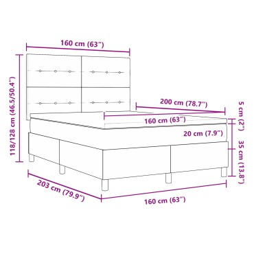 vidaXL Κρεβάτι Box Spring με Στρώμα Σκούρο Πράσινο 160x200 cm Βελούδο