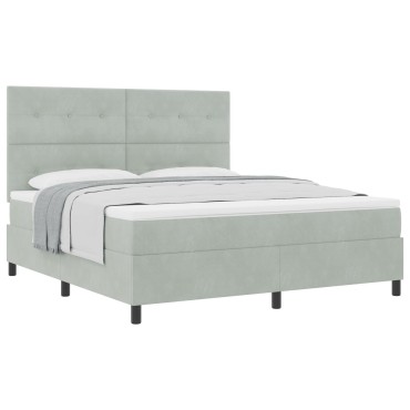 vidaXL Κρεβάτι Box Spring με Στρώμα Ανοιχτό Γκρι Super King Βελούδινο