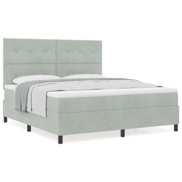 vidaXL Κρεβάτι Box Spring με Στρώμα Ανοιχτό Γκρι Super King Βελούδινο