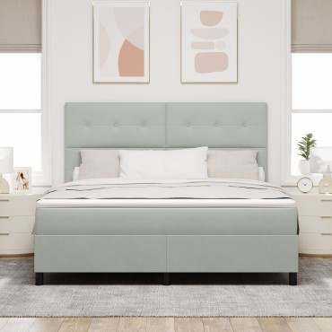 vidaXL Κρεβάτι Box Spring με Στρώμα Ανοιχτό Γκρι Super King Βελούδινο