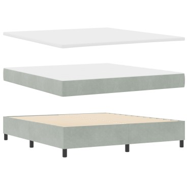 vidaXL Κρεβάτι Box Spring με Στρώμα Ανοιχτό Γκρι Super King Βελούδινο