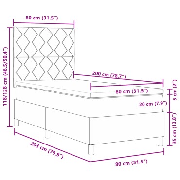 vidaXL Κρεβάτι με Στρώμα Ύψους 80x200 cm Σκούρο Πράσινο Βελούδο