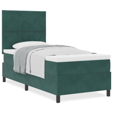 vidaXL Κρεβάτι Box Spring με Στρώμα Σκούρο Πράσινο Μονό Βελούδινο