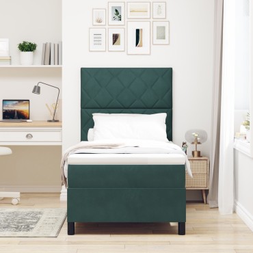 vidaXL Κρεβάτι Box Spring με Στρώμα Σκούρο Πράσινο Μονό Βελούδινο