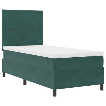 vidaXL Κρεβάτι Box Spring με Στρώμα Σκούρο Πράσινο Μονό Βελούδινο