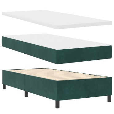 vidaXL Κρεβάτι Box Spring με Στρώμα Σκούρο Πράσινο Μονό Βελούδινο