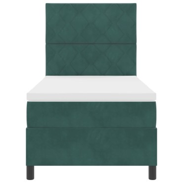 vidaXL Κρεβάτι Box Spring με Στρώμα Σκούρο Πράσινο Μονό Βελούδινο