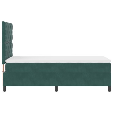 vidaXL Κρεβάτι Box Spring με Στρώμα Σκούρο Πράσινο Μονό Βελούδινο