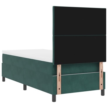 vidaXL Κρεβάτι Box Spring με Στρώμα Σκούρο Πράσινο Μονό Βελούδινο