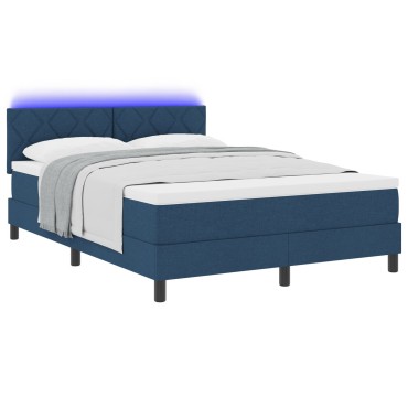 vidaXL Κρεβάτι Box Spring με Στρώμα & Φωτισμό LED Μπλε 160x200 εκ Ύφασμα