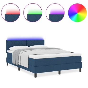 vidaXL Κρεβάτι Box Spring με Στρώμα & Φωτισμό LED Μπλε 160x200 εκ Ύφασμα