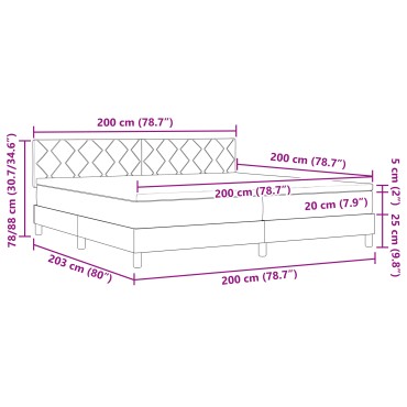 vidaXL Κρεβάτι Box Spring με Στρώμα & LED Ταπέτο 200x200 εκ Υφάσματος