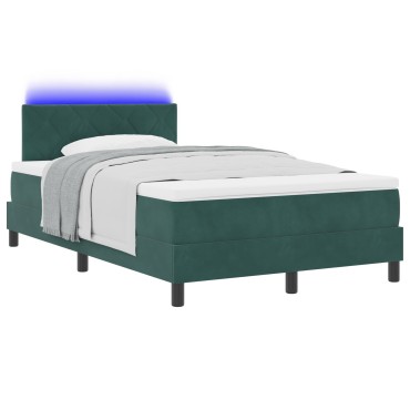 vidaXL Κρεβάτι με Στρώμα & LED Σκούρο Πράσινο 120x200 εκ Βελούδο