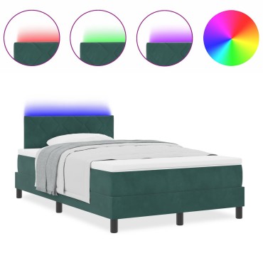 vidaXL Κρεβάτι με Στρώμα & LED Σκούρο Πράσινο 120x200 εκ Βελούδο