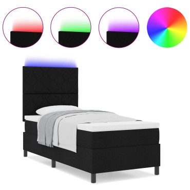 vidaXL Κρεβάτι με αερόστρωμα και LED Μαύρο 90x190 εκ. Ύφασμα