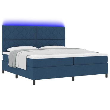 vidaXL Κρεβάτι Με Βαθμίδα & Στρώμα & LED Μπλε 200x200 εκ. Ύφασμα