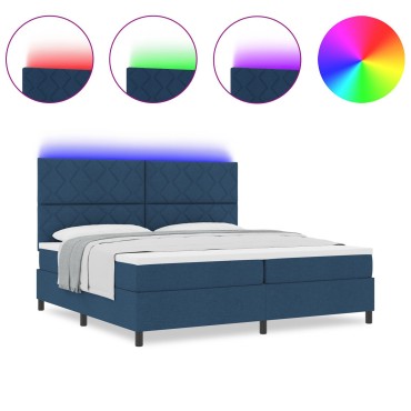 vidaXL Κρεβάτι Με Βαθμίδα & Στρώμα & LED Μπλε 200x200 εκ. Ύφασμα
