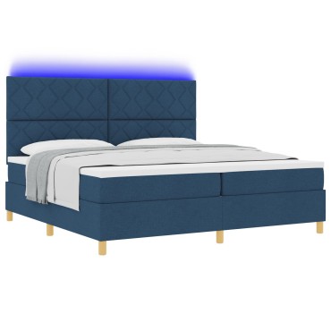 vidaXL Κρεβάτι με Στρώμα & LED Μπλε 200x200 εκ Ύφασμα
