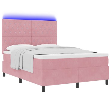 vidaXL Κρεβάτι με Στρώμα & LED Ροζ 160x200 cm Βελούδο