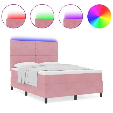 vidaXL Κρεβάτι με Στρώμα & LED Ροζ 160x200 cm Βελούδο