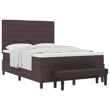 vidaXL Κρεβάτι Box Spring με Στρώμα & Πάγκο Σκούρο Καφέ 140x190 εκ. Ύφασμα