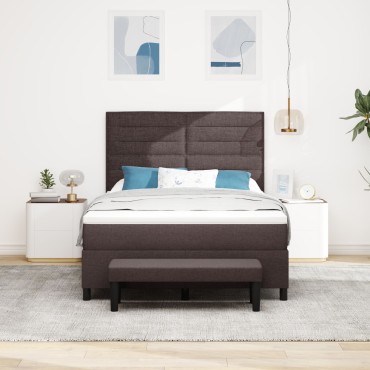 vidaXL Κρεβάτι Box Spring με Στρώμα & Πάγκο Σκούρο Καφέ 140x190 εκ. Ύφασμα