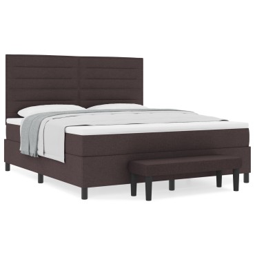 vidaXL Κρεβάτι με στρώμα & παγκάκι σκούρο καφέ 180x200 εκ ύφασμα