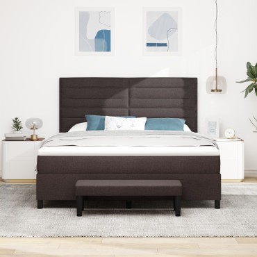 vidaXL Κρεβάτι με στρώμα & παγκάκι σκούρο καφέ 180x200 εκ ύφασμα