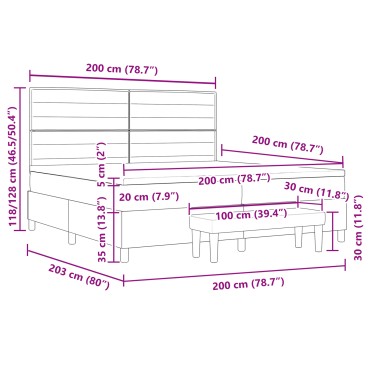vidaXL Κρεβάτι με βάση και στρώμα & πάγκο μπλε 200x200 εκ. υφασμάτινο
