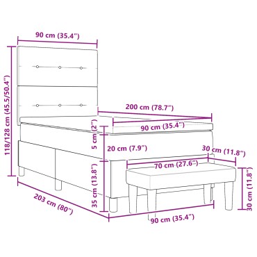 vidaXL Κρεβάτι με Σπαστό Στρώμα και Πάγκο Κρεμ 90x200 εκ Ύφασμα
