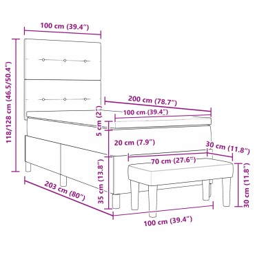 vidaXL Κρεβάτι με Στρώμα & Πάγκο Κρέμα 100x200 εκ. Ύφασμα