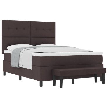 vidaXL Box Spring Bed με Στρώμα & Πάγκο Σκούρο Καφέ 140x190 εκ Ύφασμα