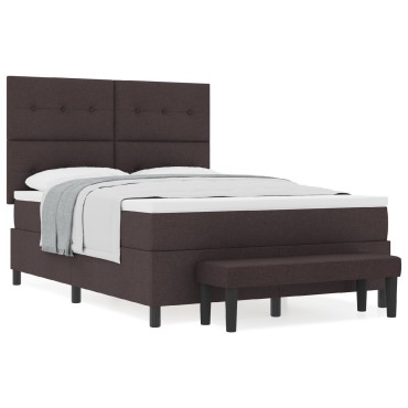 vidaXL Box Spring Bed με Στρώμα & Πάγκο Σκούρο Καφέ 140x190 εκ Ύφασμα