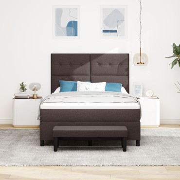 vidaXL Box Spring Bed με Στρώμα & Πάγκο Σκούρο Καφέ 140x190 εκ Ύφασμα