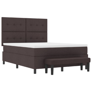 vidaXL Box Spring Bed με Στρώμα & Πάγκο Σκούρο Καφέ 140x190 εκ Ύφασμα