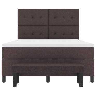 vidaXL Box Spring Bed με Στρώμα & Πάγκο Σκούρο Καφέ 140x190 εκ Ύφασμα