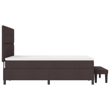 vidaXL Box Spring Bed με Στρώμα & Πάγκο Σκούρο Καφέ 140x190 εκ Ύφασμα