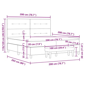vidaXL Κρεβάτι Box Spring με Στρώμα & Πάγκο Ταουπέ 200 x 200 εκ. Ύφασμα
