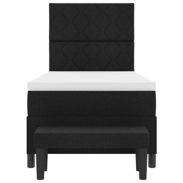vidaXL Κρεβάτι με Βάση και Στρώμα & Πάγκος Μαύρο 90x200 εκ Ύφασμα
