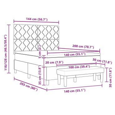 vidaXL Κρεβάτι με Βάση και Στρώμα & Πάγκο Μπλε 140x200 εκ. Ύφασμα