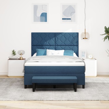 vidaXL Κρεβάτι με Βάση και Στρώμα & Πάγκο Μπλε 140x200 εκ. Ύφασμα