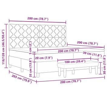vidaXL Κρεβάτι Βάσης με Στρώμα & Πάγκο Μπλε 200x200 εκ Ύφασμα