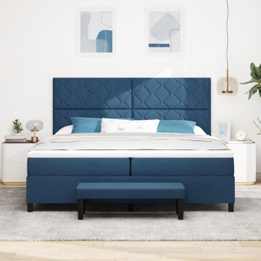 vidaXL Κρεβάτι Βάσης με Στρώμα & Πάγκο Μπλε 200x200 εκ Ύφασμα