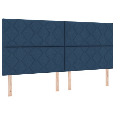 vidaXL Κρεβάτι Βάσης με Στρώμα & Πάγκο Μπλε 200x200 εκ Ύφασμα