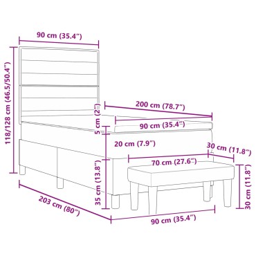 vidaXL Box Spring Κρεβάτι με Στρώμα & Πάγκο Ταύρου 90x190 εκ. Ύφασμα